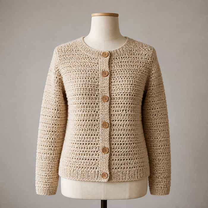 Adult Crew-Neck Cardigan Crochet Pattern
