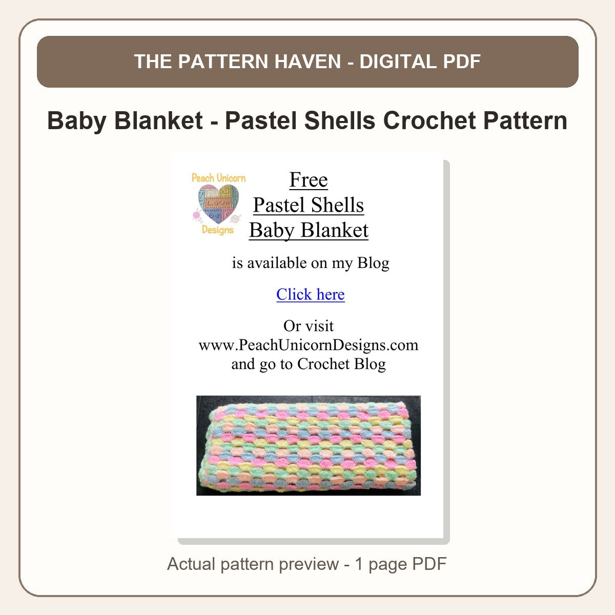 Actual PDF preview - Baby Blanket - Pastel Shells crochet pattern
