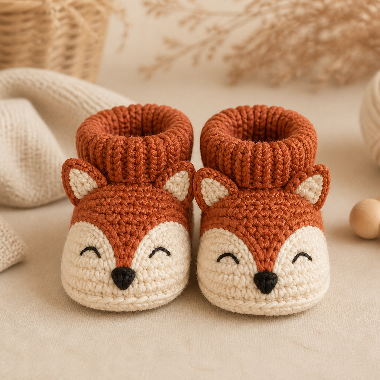 Fox Animal Baby Booties Crochet Pattern