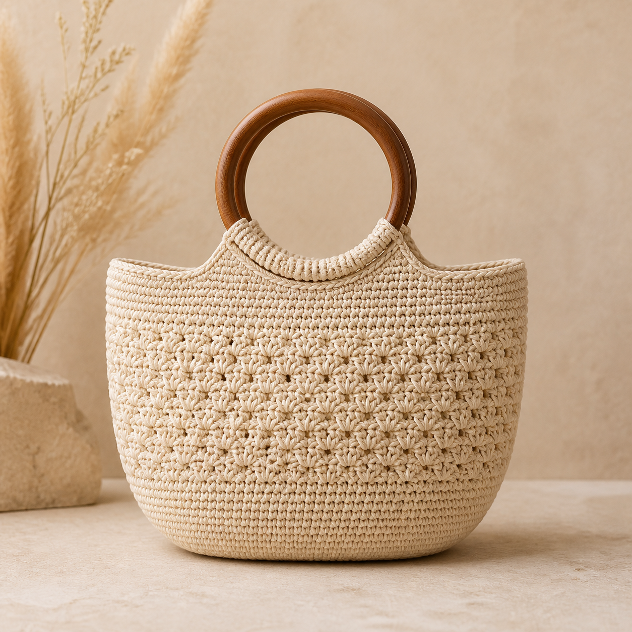 Wood Handle Basket Bag Crochet Pattern