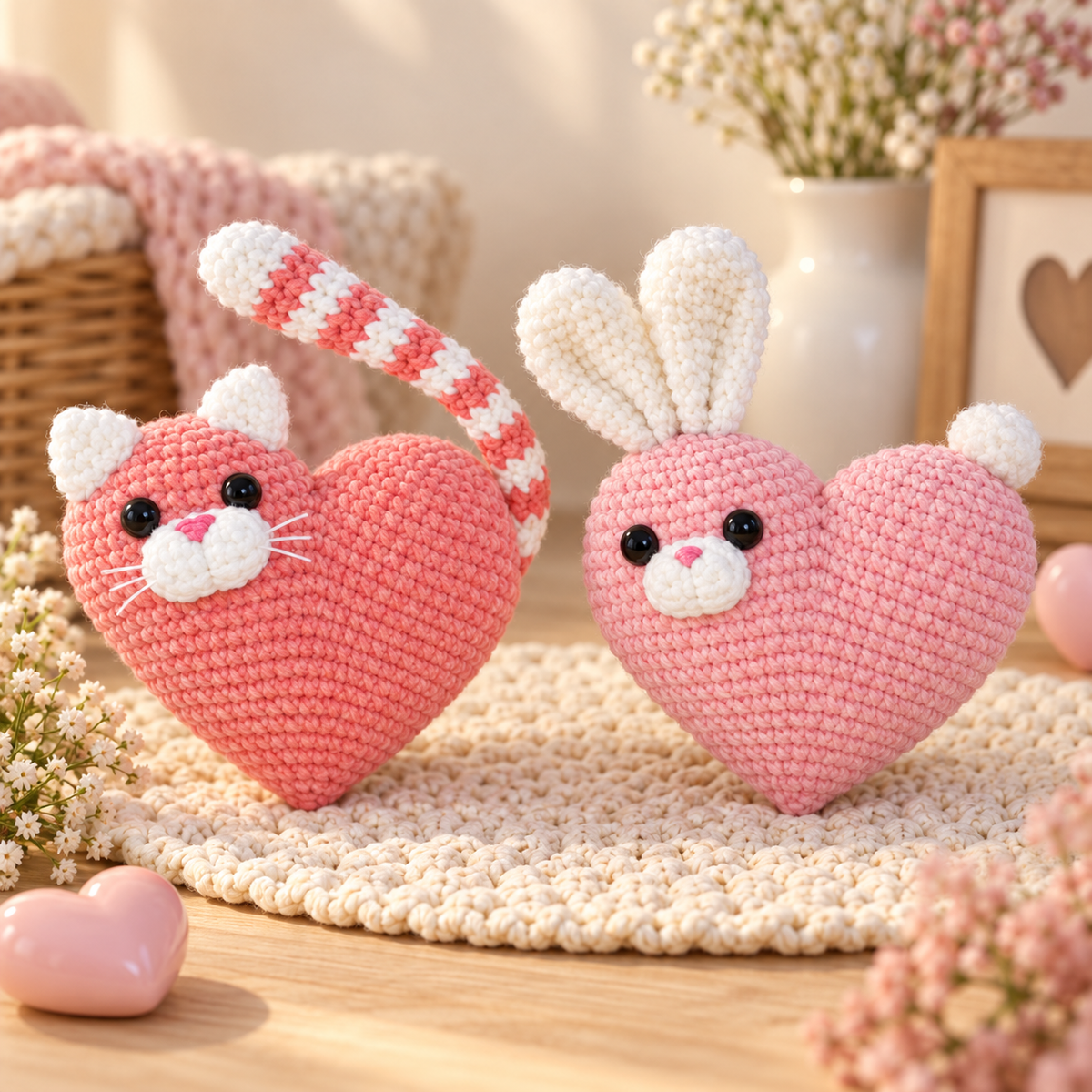Generated product image - Bunny And Cat Plush Heart