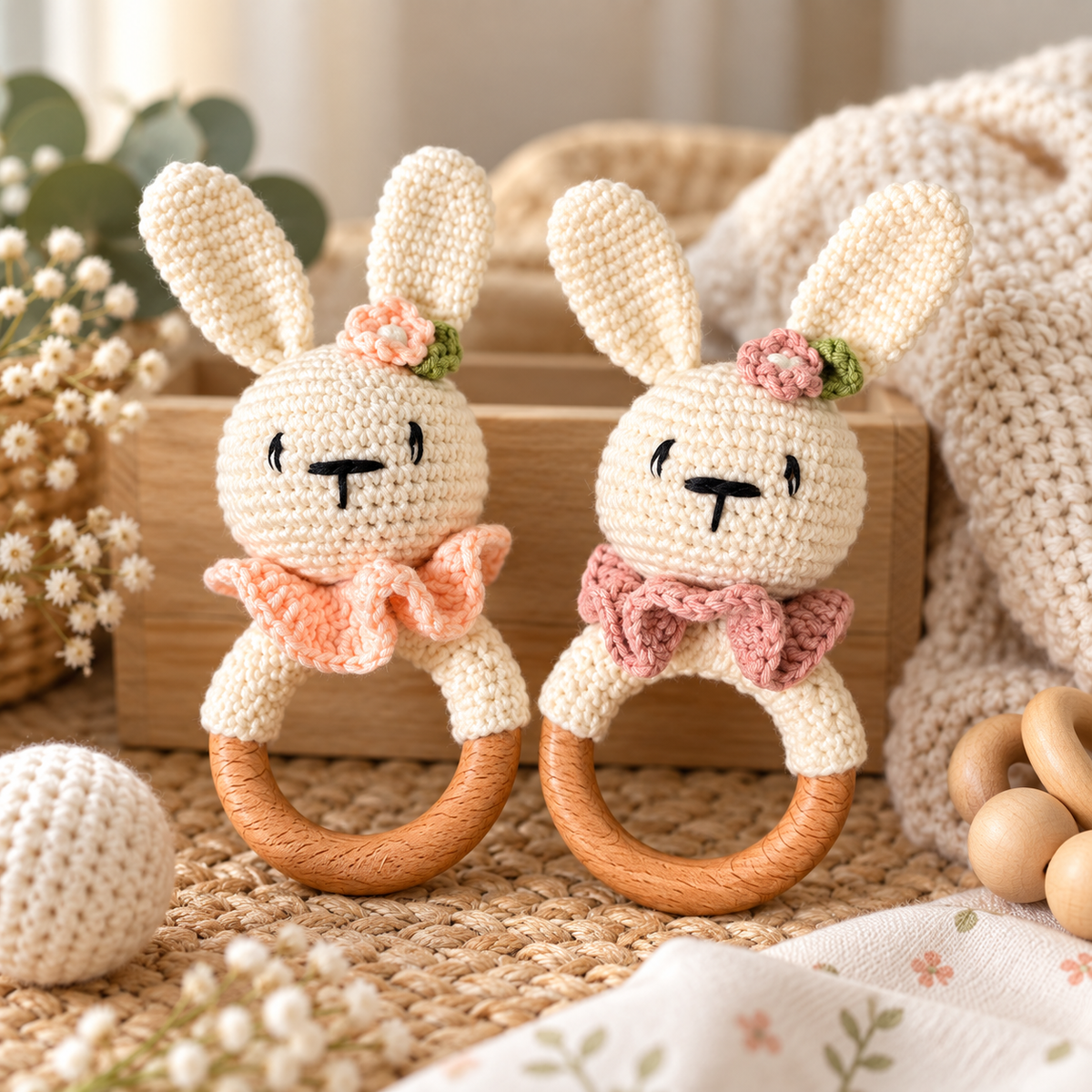Generated product image - Bunny Rattle With Teether Ring