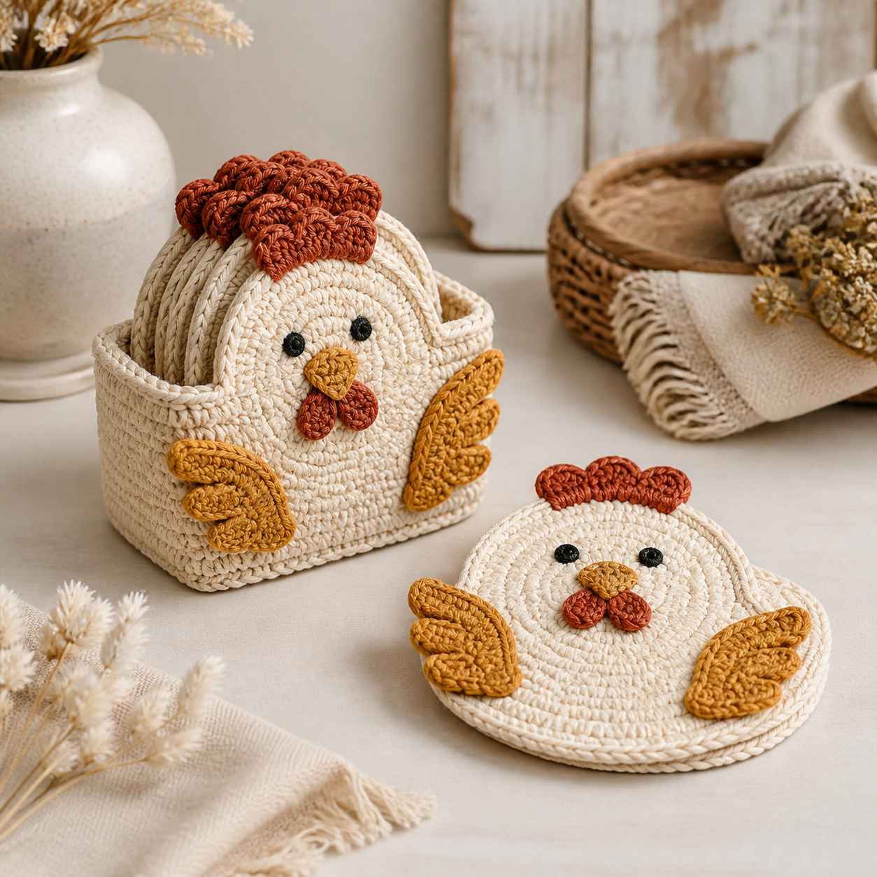 Farmhouse Chicken Coaster Crochet Pattern