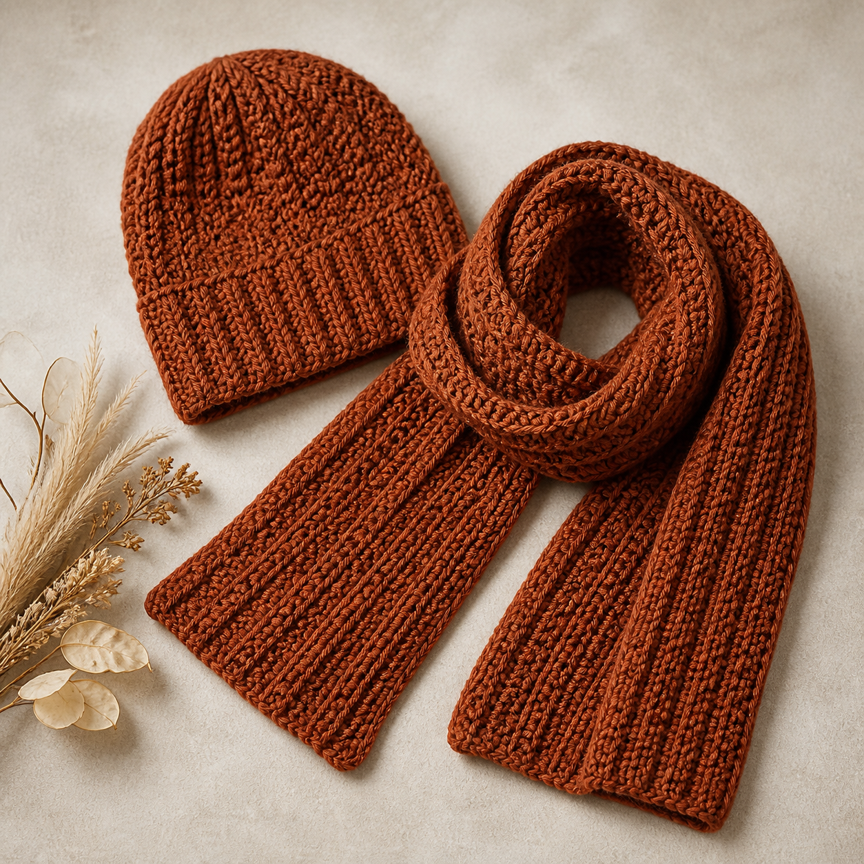 Cinnamon Hat and Scarf Set Crochet Pattern