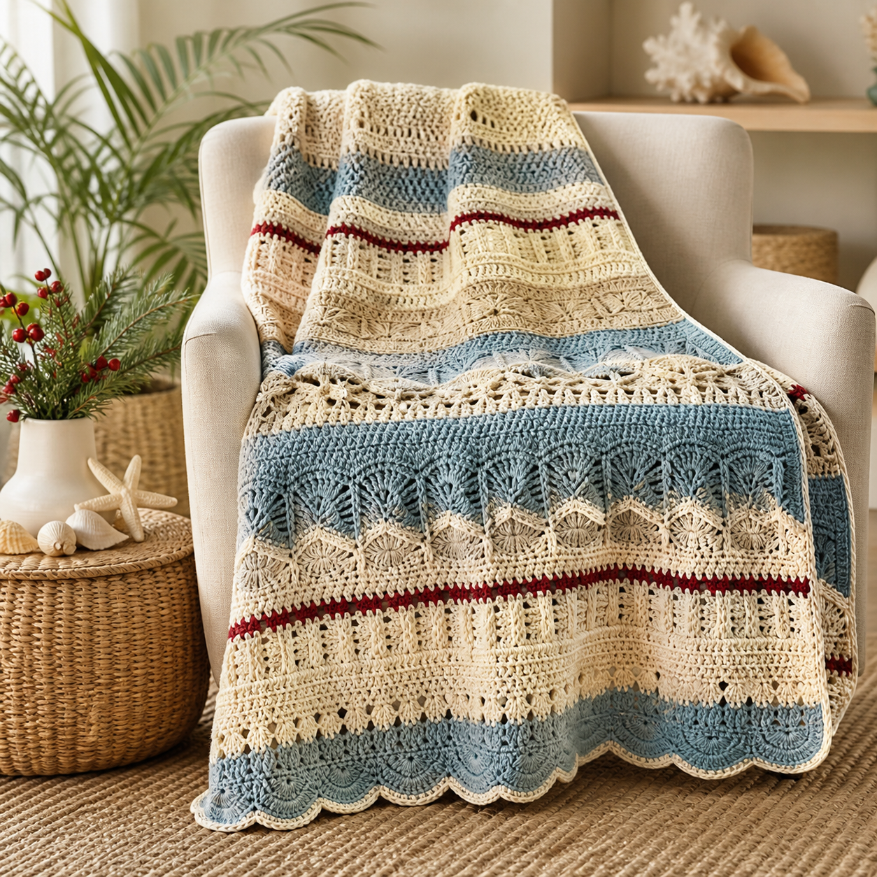 Coastal Christmas Blanket Crochet Pattern