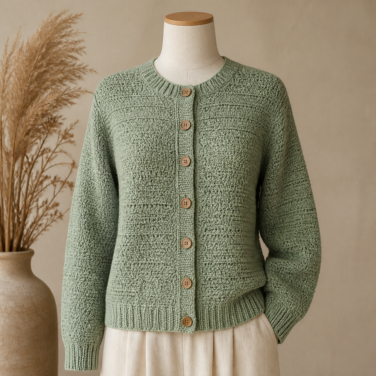 Classic Crew-Neck Cardigan Crochet Pattern
