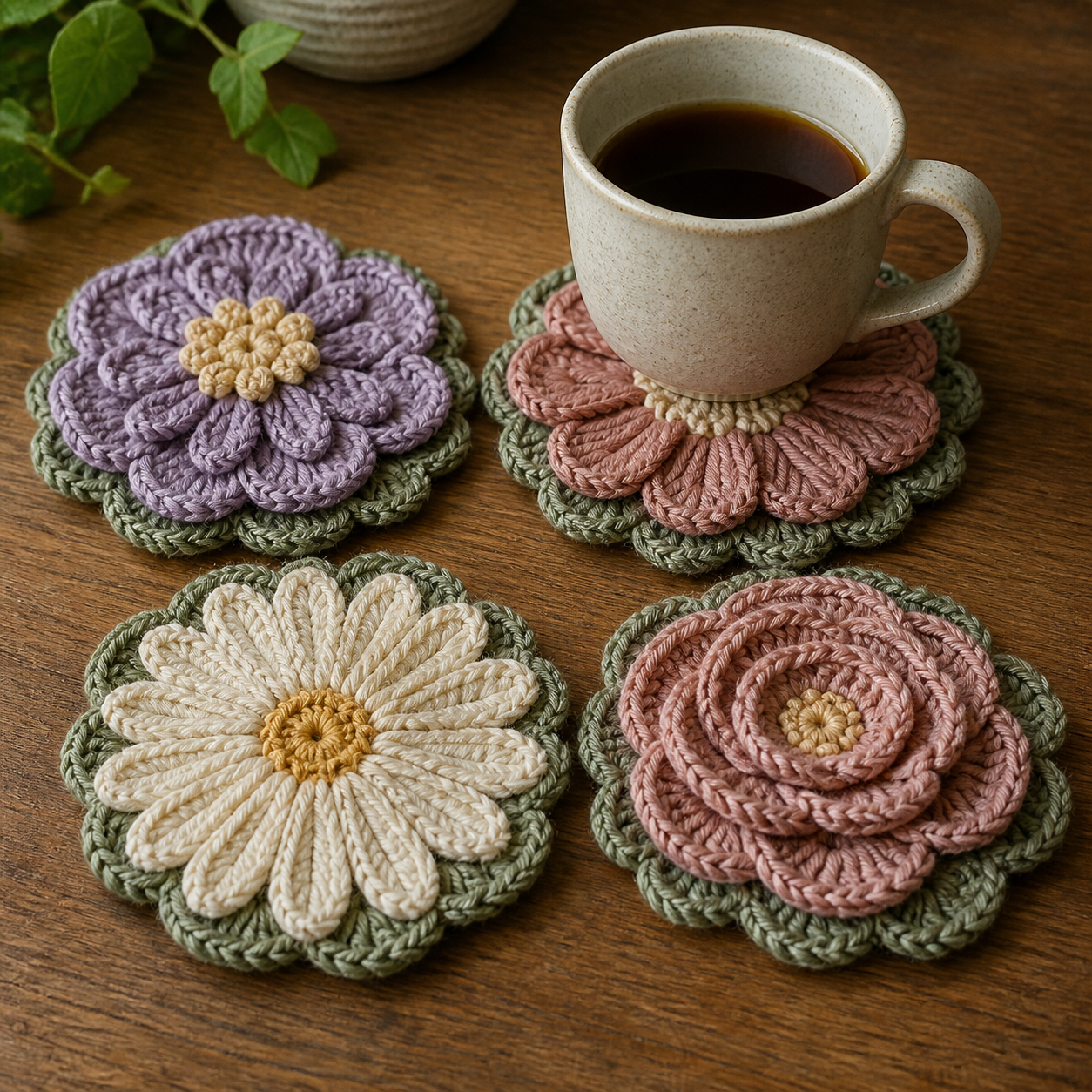 Garden Flower Coaster Set Crochet Pattern