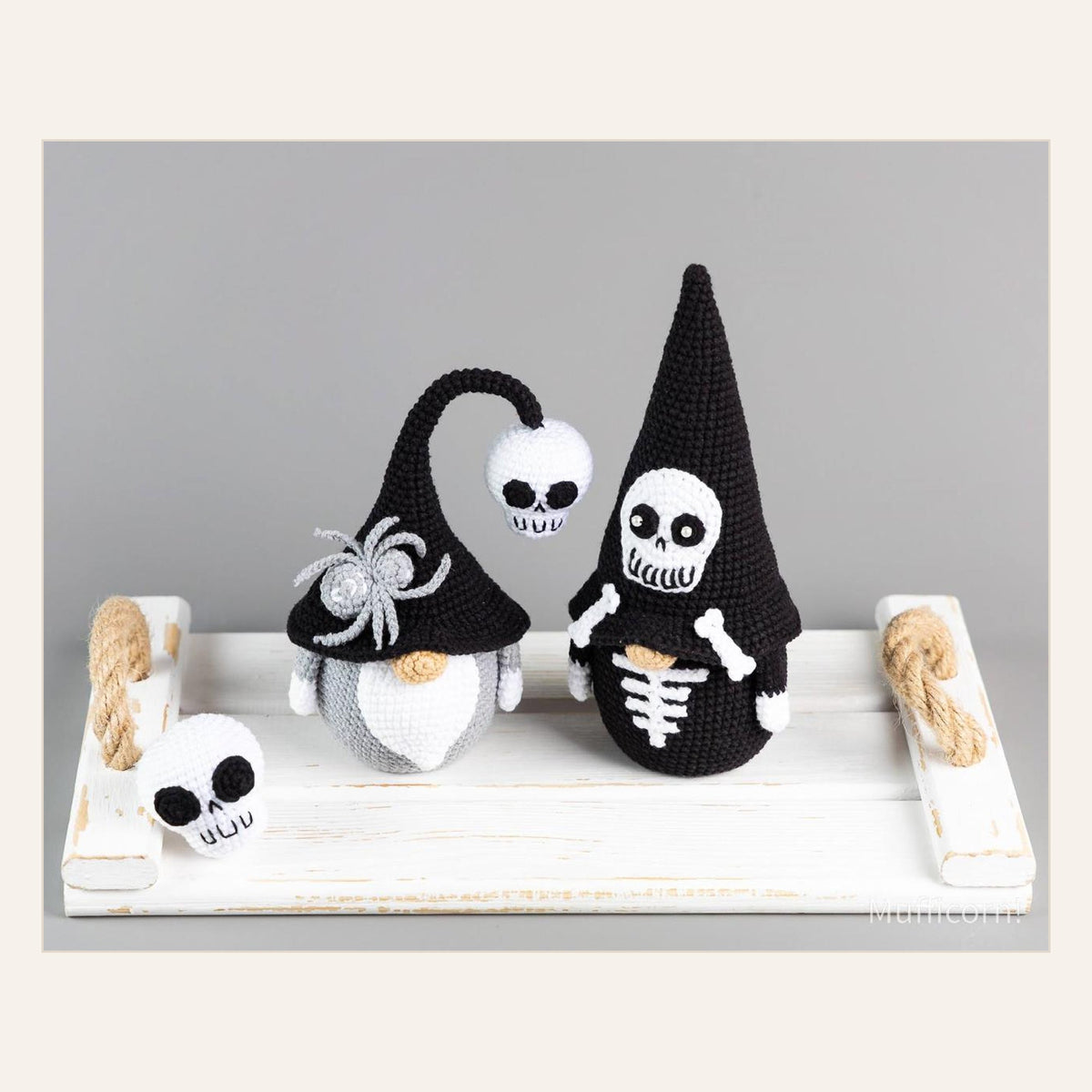 Gnome with Skull and Spider Crochet Pattern finished crochet design