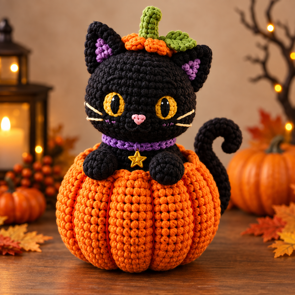 Generated product photo - Black Cat in a Pumpkin Crochet Pattern