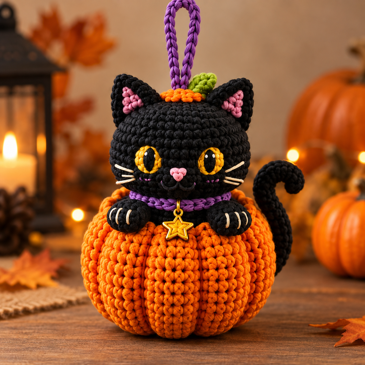 Generated product photo - Mini Cat in Pumpkin Ornament Crochet Pattern