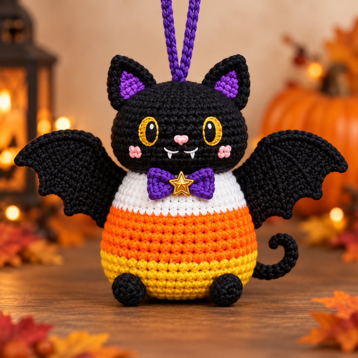 Generated product photo - Mini Candy Corn Bat Ornament Crochet Pattern