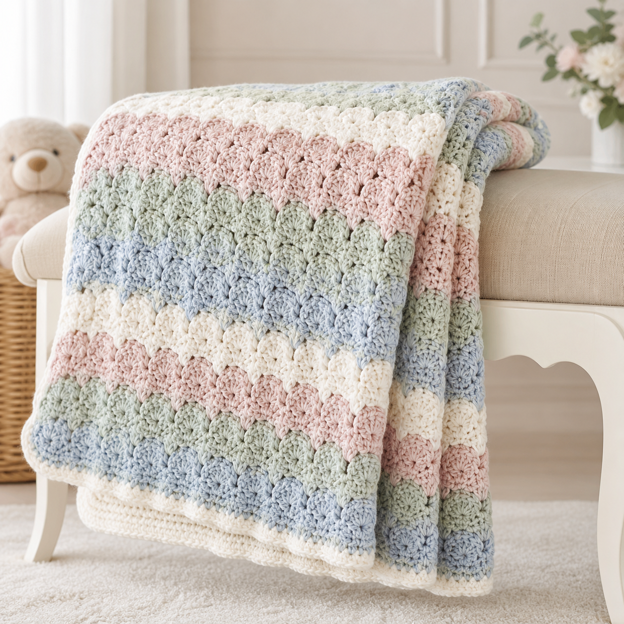 Pastel Shell Baby Blanket Crochet Pattern