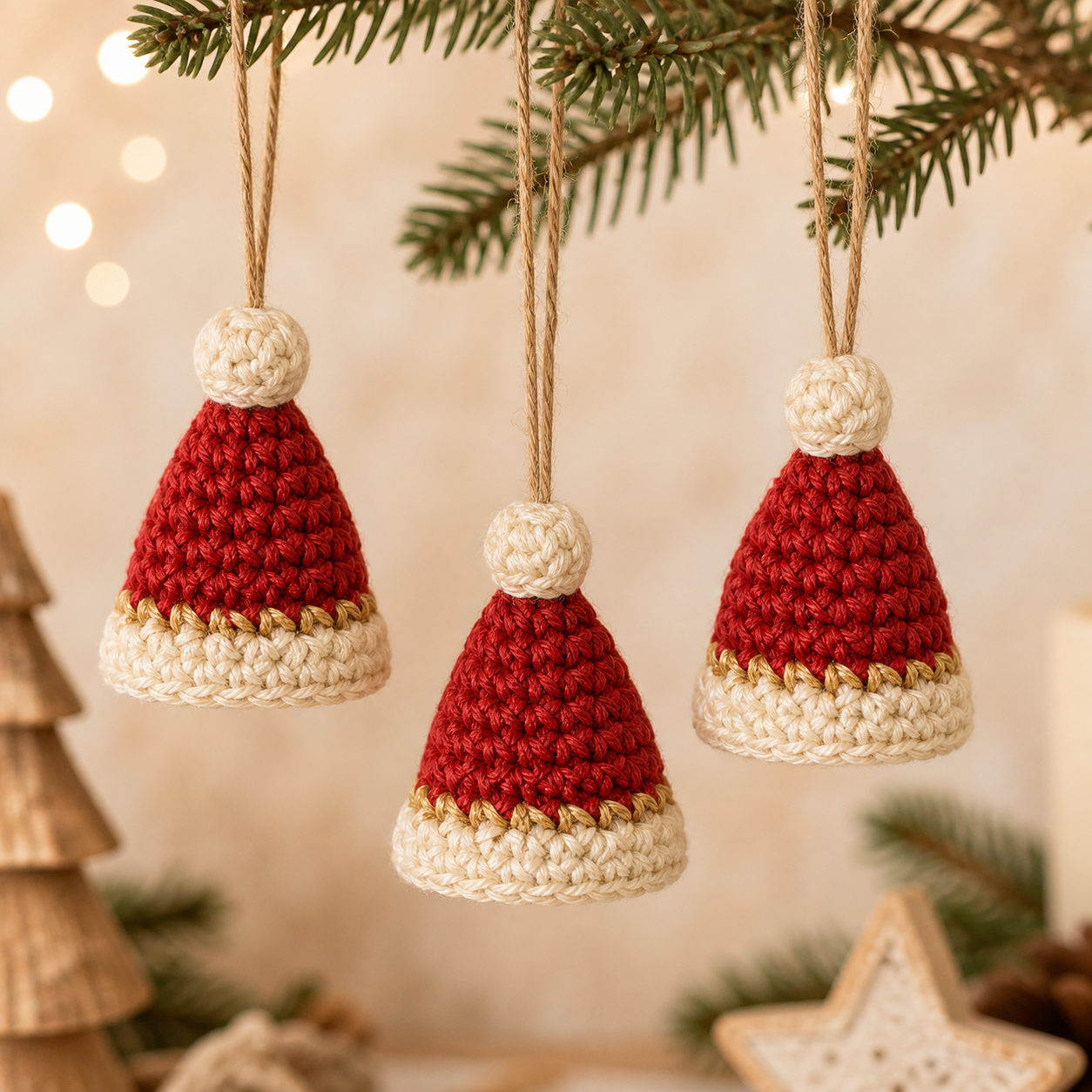 Mini Santa Hat Ornaments Crochet Pattern