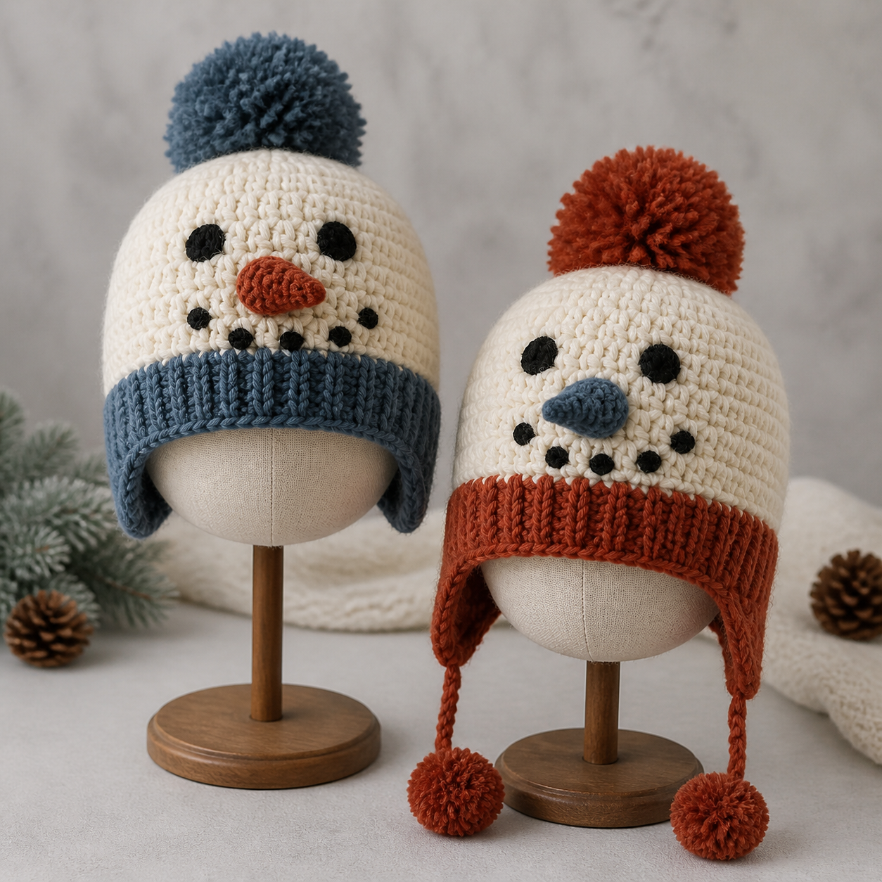 Pom-Pom Snowman Hats Crochet Pattern