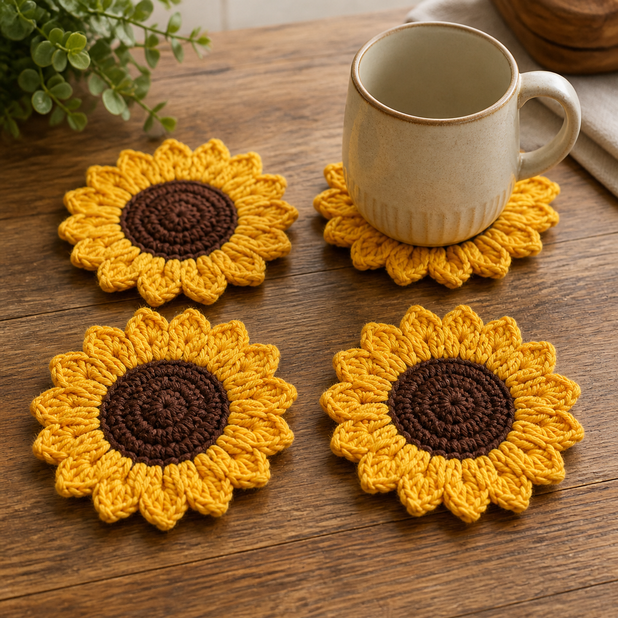 Sunflower Coaster Set Crochet Pattern