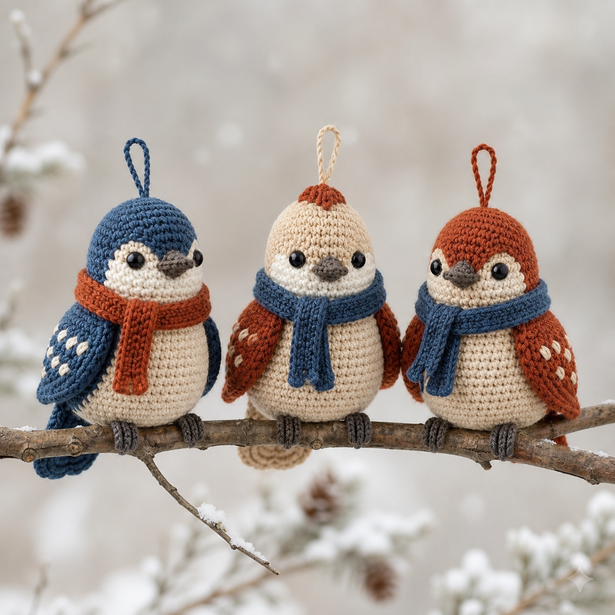 Winter Bird Ornaments Crochet Pattern